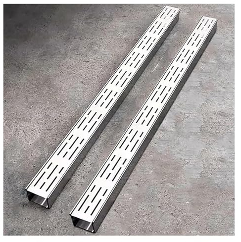 Sistema di drenaggio a canale, kit di scarico in acciaio inox per giardino, marciapiede, parcheggio, coperture durevoli per grondaie, confezione da 2 (100 x 20 x 5 cm)