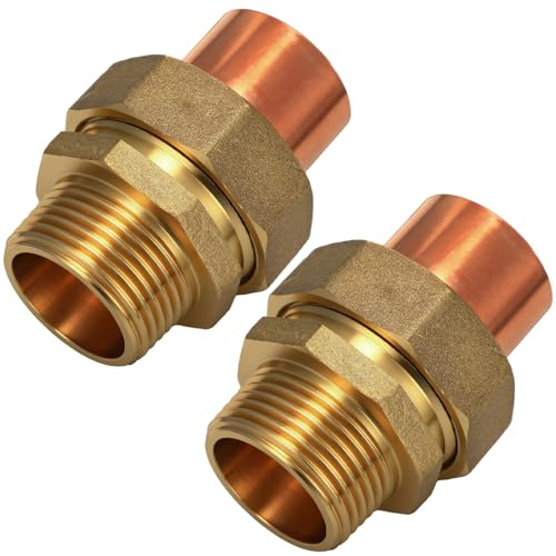 Otoolling 2 Pack 1 C x MIP LF Brass Pipe Union Sweat to Male Iron Threaded Copper Fitting for HVAC Hot Cold Water Agricultural Irrigation Building Fire Protection Machine Instrumentation Pump Valve
