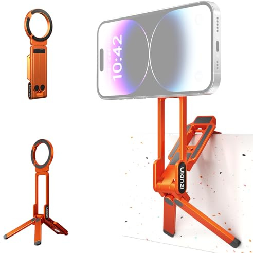 ULANZI MA38 Trépied magnétique 4 en 1 en Aluminium en Forme de Mousqueton, Support Pliable pour Smartphone, Double trépied de Poche, Mini Perche à Selfie Compatible avec iPhone 17 16 15 14 13 12