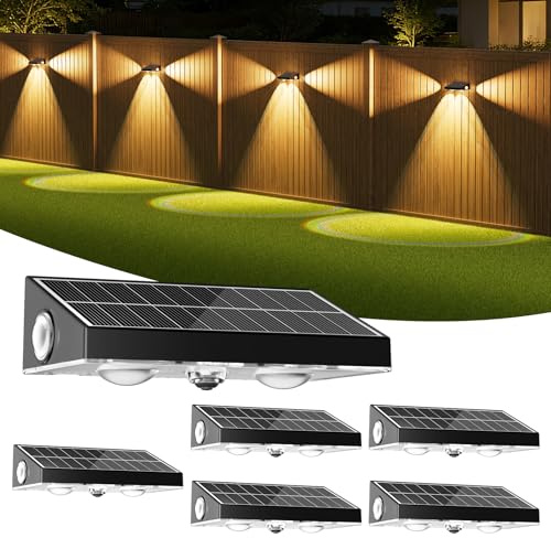 Solarlampen für Außen, 6 Stück Solar Wandleuchten für Außen mit Konvexer Linse 3 Modi 5 Helligkeitsstufen, Gartenleuchten IP65 Wasserdicht Solarleuchten für Außen Wand Garten Garage Balkon Porch