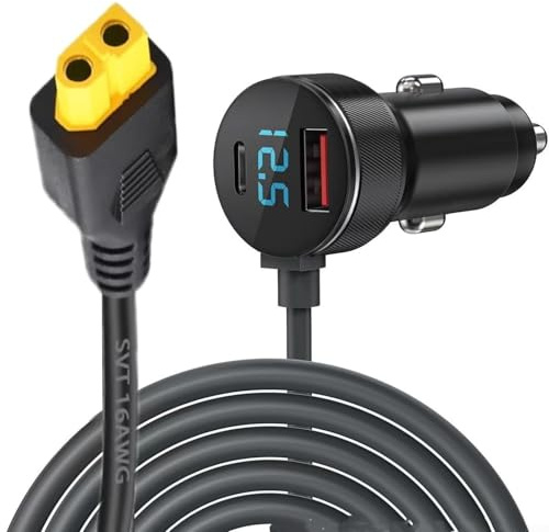 Cable de carga de vehículo XT60 de 60 W, con pantalla digital para baterías de almacenamiento de energía, cable de carga rápida eficiente para fuente de alimentación al aire libre y uso en automóvil