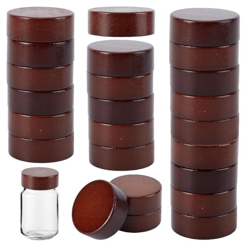 WEBEED 24 Pcs Threaded Wooden Jar Lids Spice Jar Container Lids 4cm Inner Diameter Reusable Canning Lid for Jars Spice Storage Home Kitchen Restaurant Use DIY Crafts
