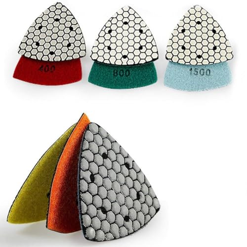 6 almohadillas de pulido en seco triangulares de 90 mm, discos de lijado fuertes para granito, mármol, hormigón, piedra, juego de grano 50-1500