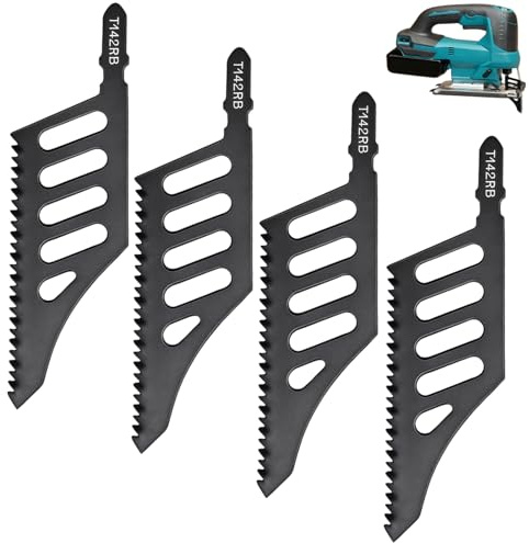 4 st T142HB böjda sticksågblad, T-skaft för trä, kompatibla med Bosch och Dewalt 11 TPI, sticksågblad för DIY-projekt, träfibrer, mjukt trä och kontroll