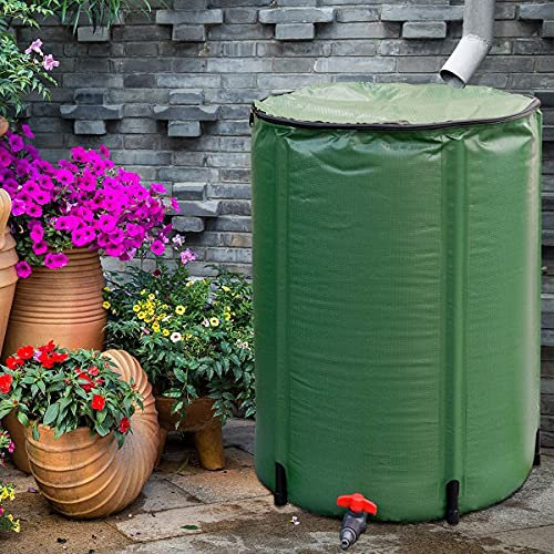 RR-YRN Faltbares Regentonne, Wassersammler, grün, tragbarer Wasserspeicher, Regenwassersammelsystem, Fallauslauf, Wasserfangbehälter mit Filter-Zapfhahnen-Überlauf-Set, 47,5 l