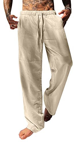 YAOBAOLE Herren Hosen Leinen Winterhose Herren Loose Fit Herren Leinen Hosen Khaki 2XL