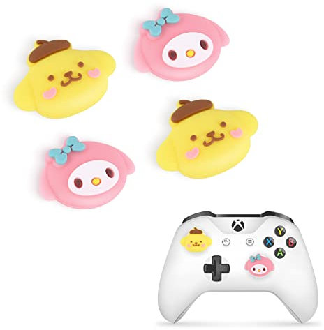 DLseego Anime theme 4 Thumbstick Kappen Grip Set Caps für Xbox Series X PS5 PS4 Switch Pro Controller,Joystick Schutz Anhänge,Thumb-Stick Grip PS4 PS5 Zubehör,Hase und gelber Hund