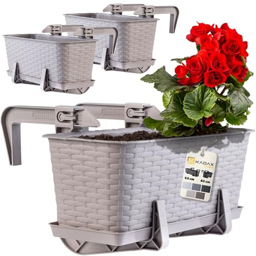 KADAX Plastblomkrukor i imitation rotting, rektangulära blomkrukor med fat och stativ för utomhusbruk, hängande växtlådor (3: godis, 40 cm)
