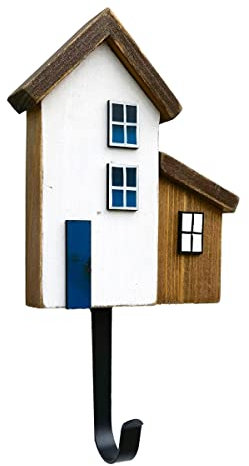 ROCKING GIFTS Perchero Pared Percha Individual de Madera, Casita Pueblo Pesquero, Colgador para Entrada Recibidor, Decoración Náutica para Casa de Playa, 20 cm