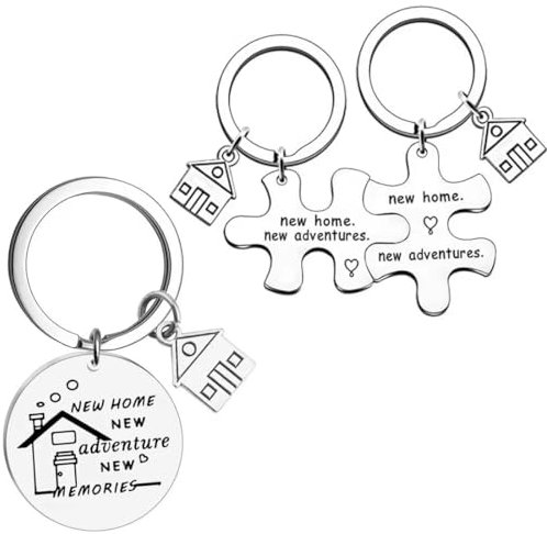 KXUSW Porte Clef Voiture, Porte Clé Personnalisé, Porte clé Maison Couple Personnalisé, Porte Clef Couple en Acier Inoxydable Ensemble de Porte-clés pour la Maison Porte-clés Amour Couple 3 pièce