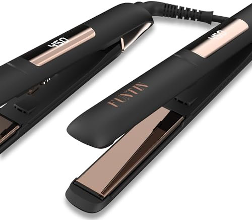 FUNTIN S10 Haarglätter, Glätteisen - 100% reines Aluminium Titanium Glätteisen zum Glätten von Locken Ion Inside 1 Zoll (Rose Golden Black)