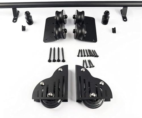 GYDUHYE Schiebetür-Hardware-Set, 1 m - 6 m, Rollleiter, Hardware, Bibliothek, Schiebeleiter, Hardware-Kit, schwarzes Stahl-Rundrohr, mobile Leiterschiene (Größe: 100 cm Schienen-Set)