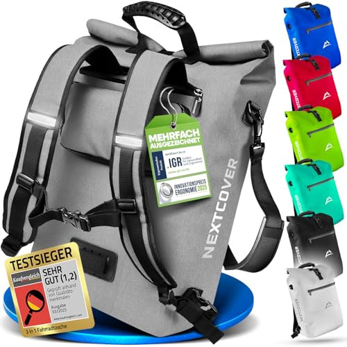 Nextcover® NEU 3in1 Fahrradtasche für Gepäckträger [PVC frei] - Gepäckträgertasche, Fahrradtasche Rucksack und Umhängetasche 25L I Fahrrad Tasche wasserdicht, Fahrradtaschen Gepäckträger