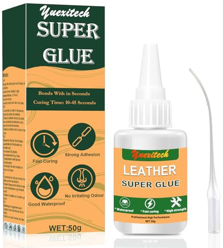 Yuexitech Colla per pelle, 50 g, speciale adesivo per tessuti per artigianato in pelle, riparazione scarpe, tappezzeria di mobili, fai da te, forte, trasparente e flessibile per artigianato,