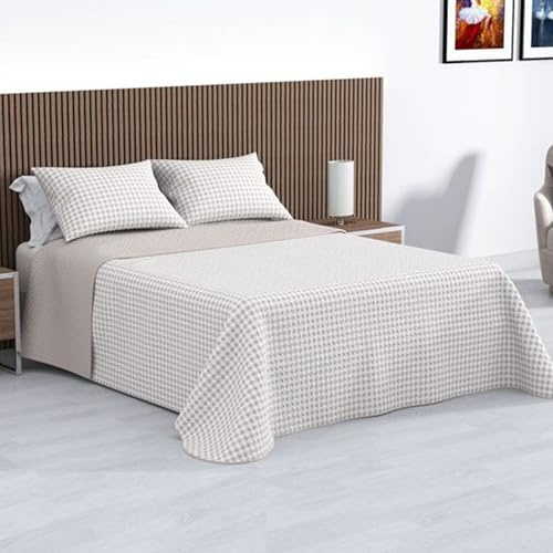 various-Colcha Bouti Estampada Vichy para Verano y Premivera+ 2 Funda Cojin 50 x 70 cm,Reversible Colcha Cubrecama Ligera Fina,Entretiempo 100% Poliéster. (Cama 150-235 x 260cm)