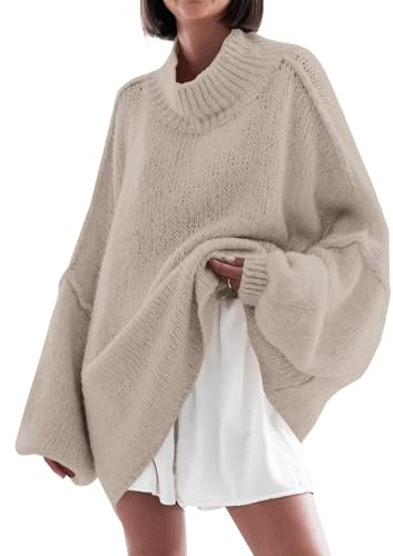 Saodimallsu Pullover Damen Rollkragen Oversized Fledermausärmel | Strickpullover,Turtleneck,Einfarbig,Elegant,Winter,Casual Gestrickt,Obertiele,Pullis,longpullover,Sweater