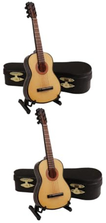 BESTonZON 2sätze Miniatur Holz Gitarren Modell Set Dekoration Schreibtisch Kompakt Design Musikinstrument Zubehör Sammlerstück Kreativ Ornament Feengarten Accessoire