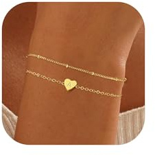 RMMD Gold Bracelet for Women Girls - Layered 18K Gold Plated Letter A Heart Initial Bracelet Charm Bracelet Gold Jewellery Jewelry for Women Birthday Christmas Valentines Day Gifts for Her