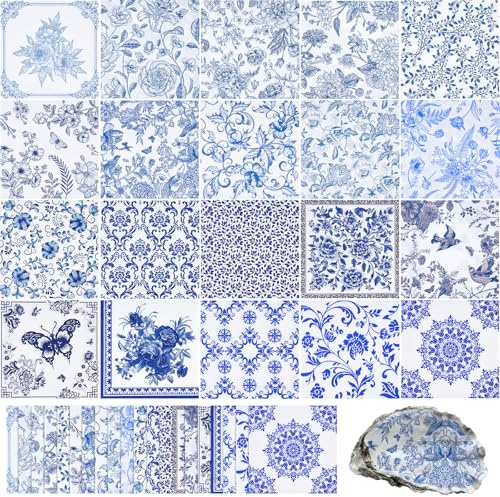 ARQRHTLY 40 Pack 20 Styles Decoupage Napkins 13 Inch Blue and White Floral Decorative Paper Napkins Assorted Chinoiserie Cocktail Paper for DIY Craft Birthday Baby Shower Wedding Tea Party Decor