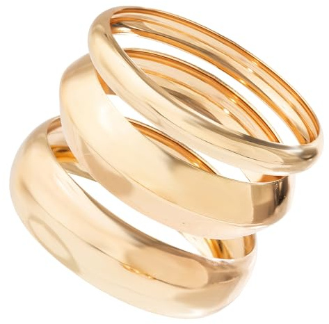 ZXTGBQ 3 Pièces Gros Bracelet Femme Acier Inoxydable Doré, BBracelet Manchette Jonc Plaqué Or, Chunky Bracelets Large Surface Cuff Bracelets Arc Plain Cercle Bracelet Bijoux pour Femmes