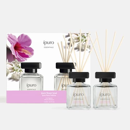 ipuro Essentials FLOWER BOWL Raumduft mit Stäbchen 2x50 ml - Raumerfrischer mit Blumenduft, Mandarine, Bergamotte, Jasmin, Veilchen & Zedernholz Duft Aroma - Diffuser mit Stäbchen - Lufterfrischer