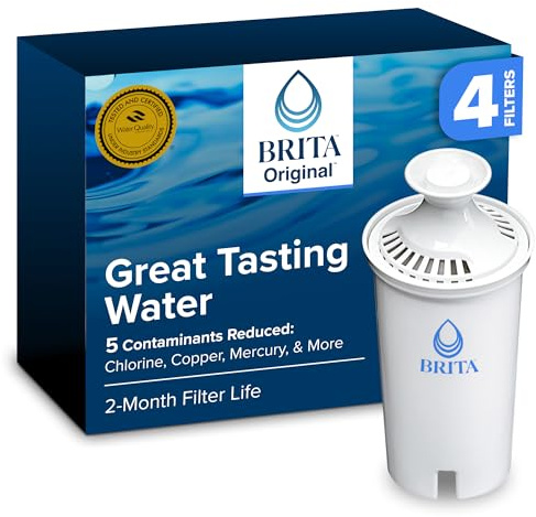 Brita Standard Water Filter for Pitchers and Dispensers, BPA-Free, Reduces Copper, Cadmium and Mercury Impurities, Lasts Two Months or 40 Gallons, Includes 4 Filters for Pitchers