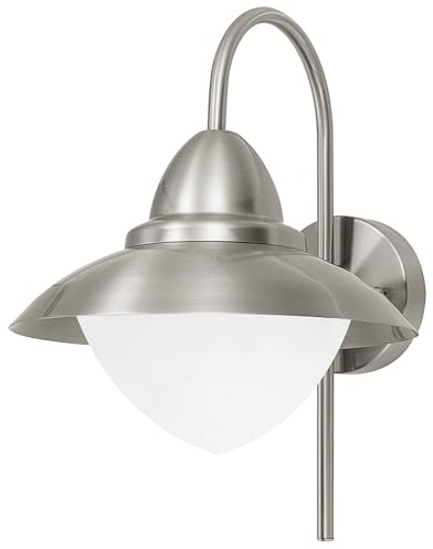 EGLO Außen-Wandlampe Sidney, 1 flammige Außenleuchte | Wandleuchte aus Edelstahl in Silber und Glas in Weiß, opal-matt, E27 Fassung, IP44