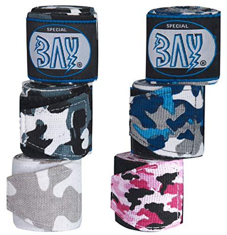 BAY Boxbandagen mit Daumenschlaufe und Klettverschluss, Elastisch, für Kampfsport und Training, Camouflage/Retro/Karo/Zebra/Totenkopf, 2,5 Meter x 5 cm