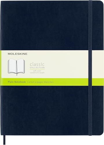 Moleskine Classic Notebook, Taccuino con Pagine Bianche, Copertina Morbida e Chiusura ad Elastico, Formato XL 19 x 25 cm, Colore Blu Zaffiro, 192 Pagine