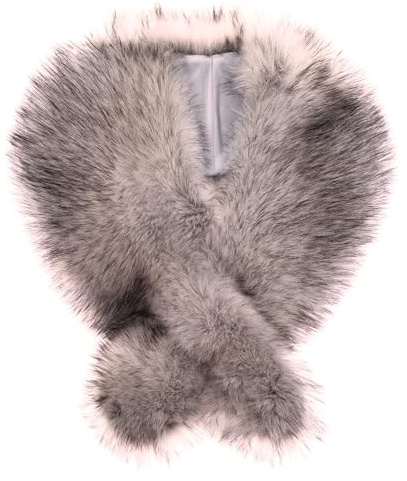 Futrzane Classic Estola - Cuello Pelo Mujer para Abrigos - Chal Invierno de Piel (Plata Classic)
