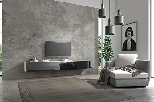 Wuun® TV Lowboard TV Board hängend I 100cm-280cm I Hängeschrank Wohnwand/Somero Weiß-Matt/Schwarz-Hochglanz I 200cm