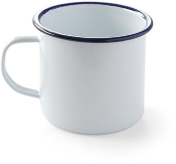 HENDI Tasse Mug en acier émaillé blanc, avec bord bleu, pour le petit déjeuner, tasse à thé, tasse à café, pour boissons chaudes et froides, pour le camping, crème glacée, 0,52L, ø100x(H) 90mm