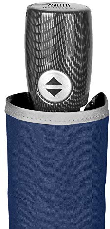 PERLETTI Ombrello Uomo Pieghevole Apri Chiudi Automatico - Tessuto Microfibra con Bordino Riflettente per la Sicurezza - Antivento Resistente 80 Km/h - Manico Finitura Carbonio Sportivo Moderno