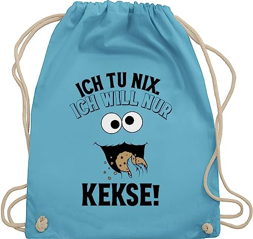 Turnbeutel Rucksack - Karneval & Fasching - Taschen - Ich tu nix Ich will nur Kekse I Krümelmonster I Keksmonster - Unisize - Hellblau - kinderturnbeutel jungen karnevalsbeutel faschings keks