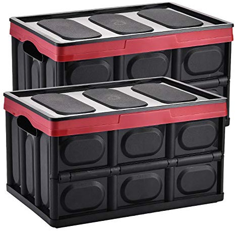 Yorbay 2 Stück 55L Profi Klappbox Transportbox Aufbewahrungsbox mit Deckel und Handgriff aus Kunststoff Mehrweg 53x36x29 cm (55L, Schwarz)