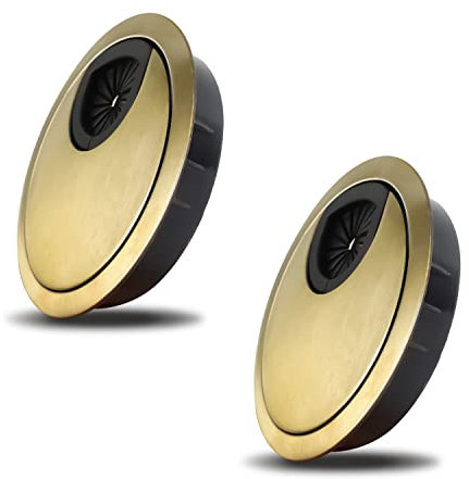 WJUAN 2 Pcs High End Desk Caps 59 mm | Cord Hole Cover Organizers for Desks, Office & Worktops | Color: Black | Material: Zinc Alloy (Bronze)