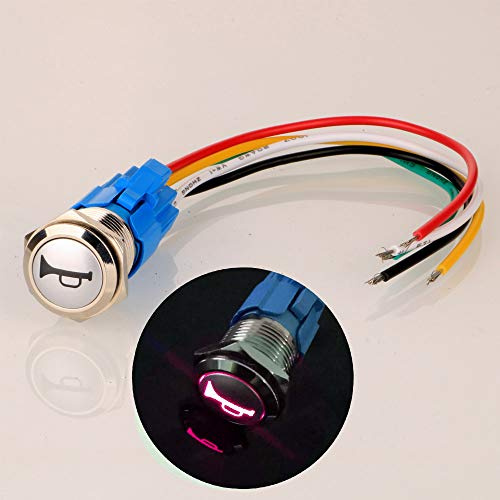 Gebildet 12V-24V/5A 16mm Vorverkabelt Momentan Hupenknopf Rot LED Beleuchtung Wasserdicht Metall Lautsprecher Horn Schalter
