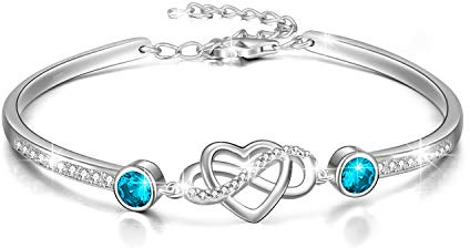 AOBOCO Infinity Geburtsstein Armband Sterling Silber Damen Liebes Unendlichkeitszeichen Armreif Armband Geburtstag Freundschaft Hochzeitstag Geschenke für Freundin Mutter