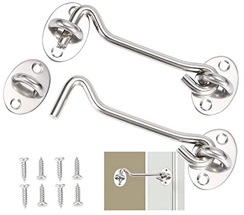 2 Pezzi Gancio Finestra,Gancio per Cabina in Acciaio Inossidabile Argento,Serratura a Gancio per Cancello, con Viti di Montaggio per Cancello Del Capannone o Porta Del Garage (10cm)