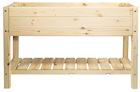 mgc24 Hochbeet Massiv L - Kiefernholz Natur rechteckig für Garten/Terrasse/Balkon - 118 x 40 x 78 cm