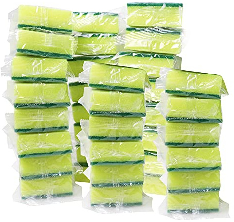 Sadocom 36 Pack Dishwashing Sponge Individually Wrapped, Non Scratch Scrub Sponges Scouring Pad for Household Cleaning, Sink, Pots, Pans, Kitchen,Hotel,Car.