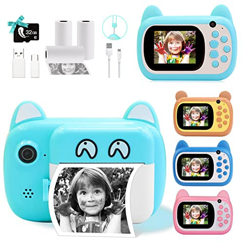 Appareil photo instantané , écran LCD de 6,1 cm, numérique pour enfants avec zoom 6x, double objectif 24 m et enregistreur vidéo 1080p, cadeau pour garçons et filles (vert)