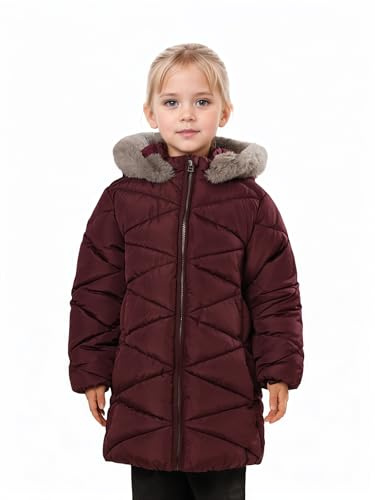 SOLOCOTE Cappotti invernali per ragazze con cappuccio Sherpa foderato giacca leggera spessa calda gonfia impermeabile antivento in cotone lucido giacche Vino 11-12 anno
