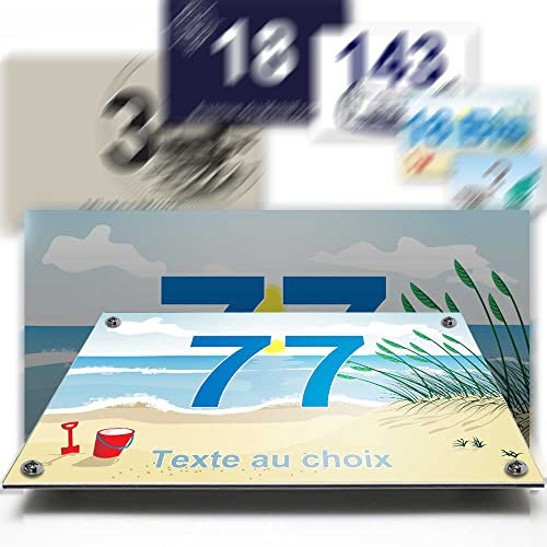 Gran placa de aluminio/polietileno número de calle decorativa para casa, garaje, puerta y buzón de correo. Colección marina 2 líneas personalizables