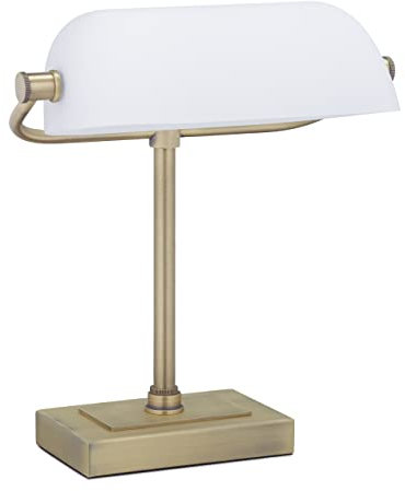 Relaxdays Lampada da Tavolo Vintage, Paralume Inclinabile in Vetro, Base in Ferro, E14, Scrivania Ufficio, Bianco Ottone