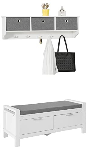 SoBuy Wandgarderobe-Set Flurset Flurmöbel Schuhbank mit Sitzfläche Flurgarderobe FSR74-W+FRG282-W