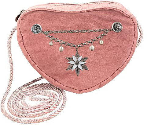 Alpenflüstern Herztasche Edelweiß-Charivari - Damen Trachtentasche in Herzform, Schultertasche fürs Dirndl, Herz Handtasche zur Tracht, Dirndltasche (rosa-rosé) DTA028