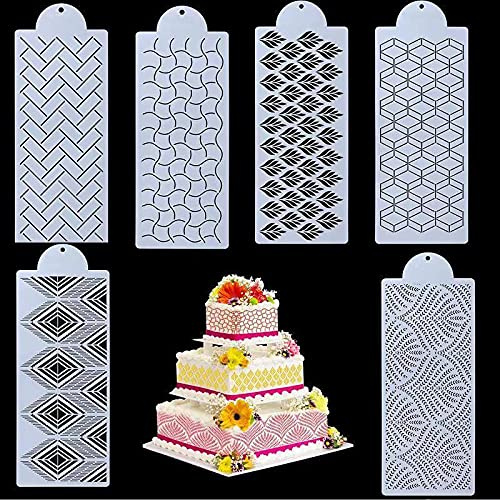 WANGCL 6 plantillas de decoración de pasteles con patrón floral para decoración de tartas, decoración de encaje, adecuadas para alimentos, bodas, cumpleaños