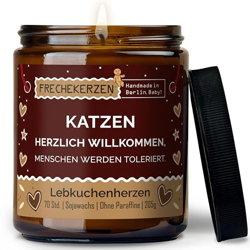 Lustige Duftkerze mit Spruch für Katzen Besitzer & Liebhaber | Handgemacht aus Sojawachs | In Geschenkbox | Nachhaltiges Valentinsgeschenk Gastgeschenk Katzenhalter Cat Lovers |Lebkuchen