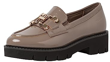 Tamaris Comfort Damen Loafer mit Plateau aus Leder Business, Braun (Taupe Patent), 40 EU
